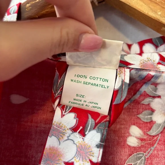 NWOT Vintage 100% Cotton Red Floral Japanese Kimono Robe - Picture 3 of 6